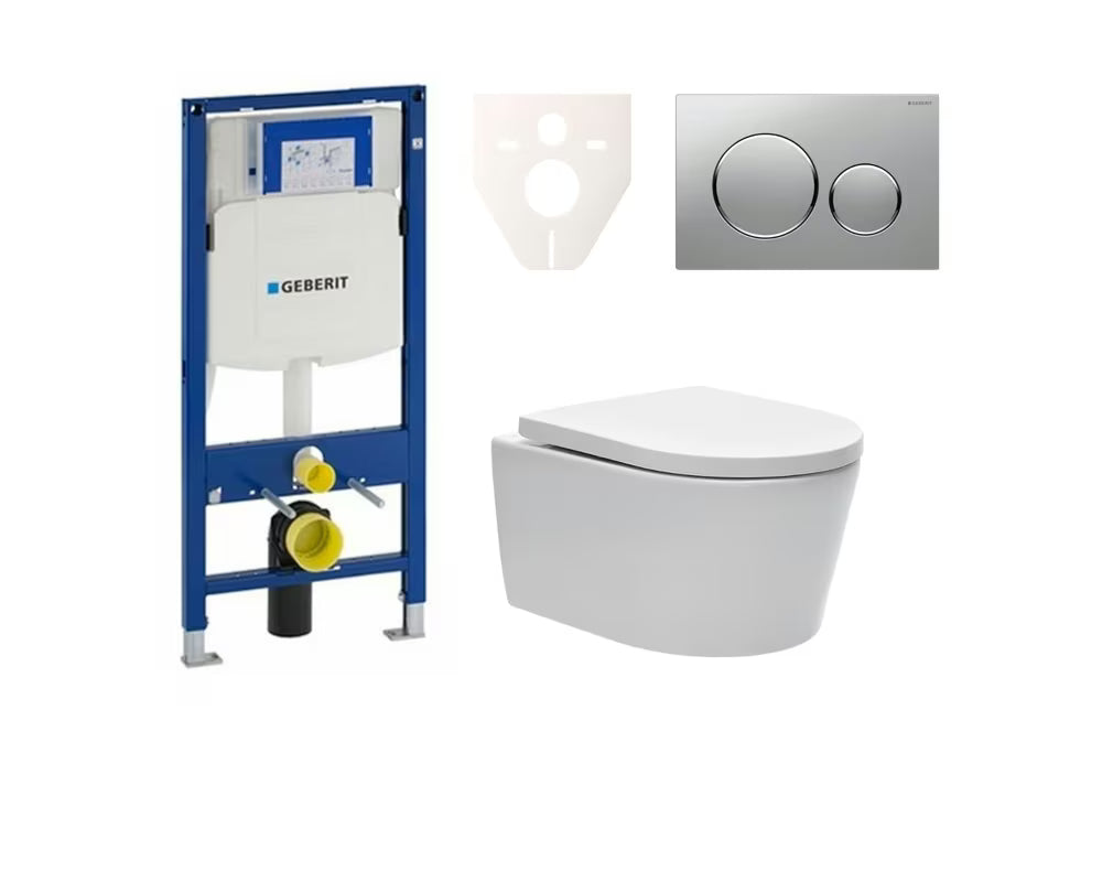 Zestaw WC podtynkowy SAT Brevis z modułem Geberit Duofix, deską soft Close i chromowanym przyciskiem spłukującym