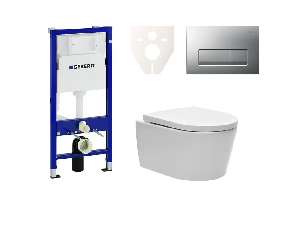Zestaw WC podtynkowy SAT Brevis z modułem Geberit Duofix, przyciskiem spłukującym i deską z soft Close oraz EasyLock