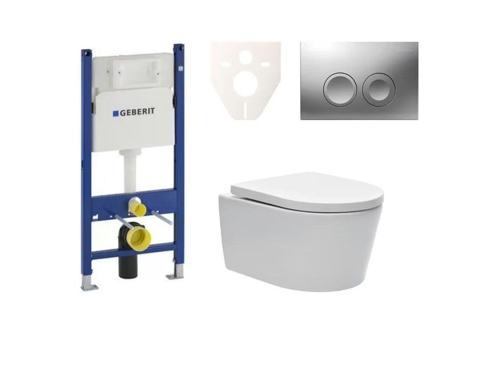 Zestaw WC podtynkowy SAT Brevis z modułem instalacyjnym i zbiornikiem Geberit Delta pro do montażu przedściennego.
