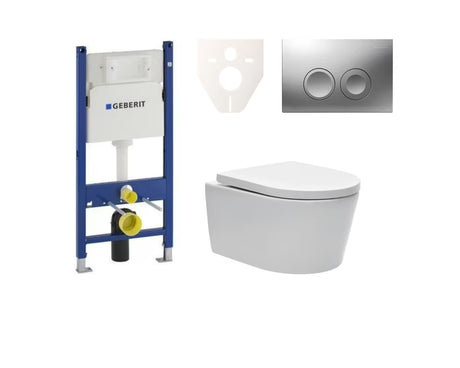 Zestaw WC podtynkowy SAT Brevis z modułem instalacyjnym i zbiornikiem Geberit Delta pro do montażu przedściennego.