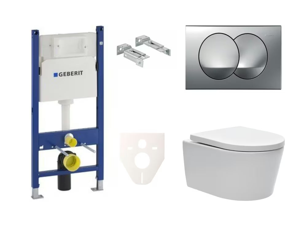Zestaw WC podtynkowy SAT Brevis z modułem instalacyjnym Geberit oraz przyciskiem spłukującym w wykończeniu chrom.