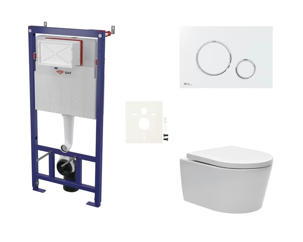 Zestaw WC podtynkowy SAT Brevis ze spłuczką podtynkową, przyciskiem spłukującym i deską sedesową z funkcjami soft Close i EasyLock.