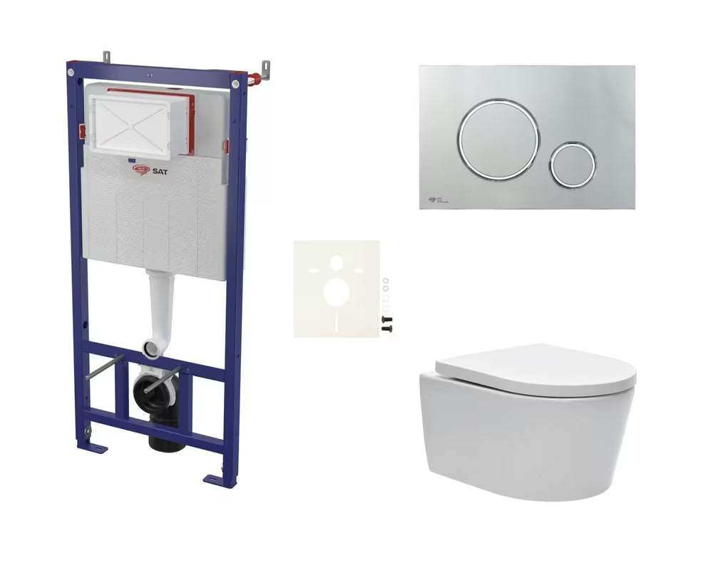 Zestaw WC podtynkowy SAT Brevis ze stelażem podtynkowym, przyciskiem spłukującym i deską z funkcjami soft Close oraz EasyLock.