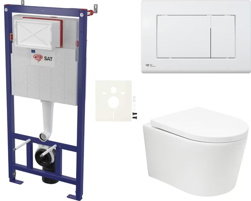 Zestaw WC podtynkowy SAT Brevis w błyszczącej bieli z wirowym spłukiwaniem i deską soft Close