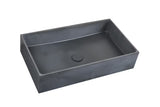 Antracytowa betonowa umywalka nablatowa  SAT Cemento o kwadratowym kształcie i cienkich ściankach