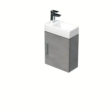 Wisząca szafka łazienkowa SAT Cube Way z ceramiczną umywalką w dekorze betonu, 40x47,5x20 cm.
