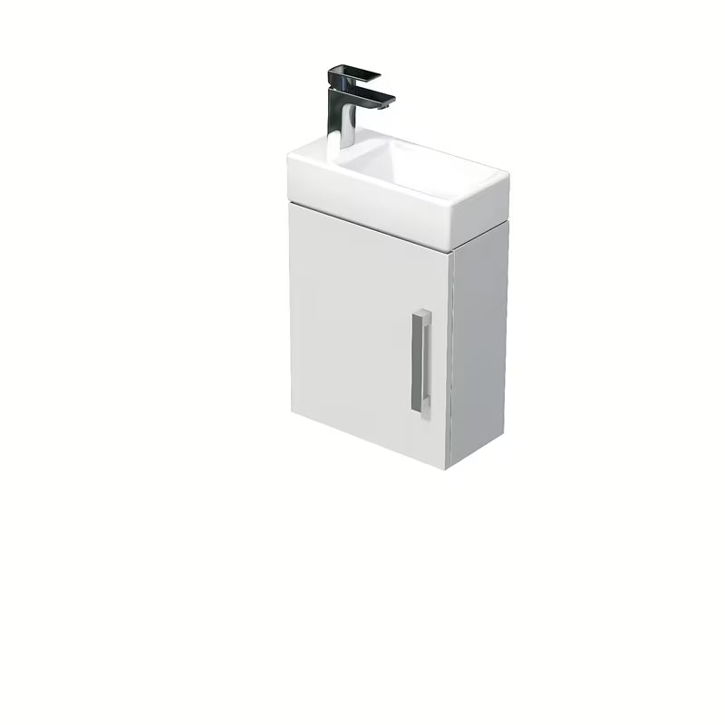 Wisząca szafka łazienkowa SAT Cube Way 1 z ceramiczną umywalką w białym połysku