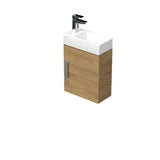 Wisząca szafka łazienkowa SAT Cube Way z ceramiczną umywalką w dekorze dąb hickory