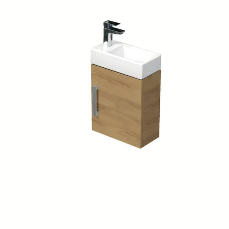 Wisząca szafka łazienkowa SAT Cube Way z ceramiczną umywalką w dekorze dąb hickory
