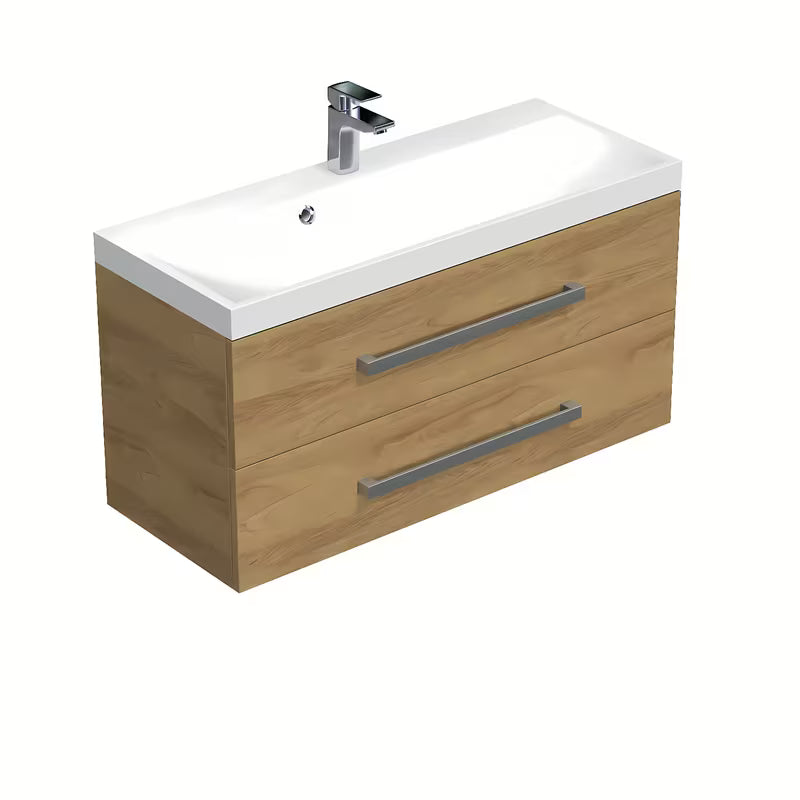 Wisząca szafka łazienkowa z umywalką SAT Cube Way w dekorze dębu hickory