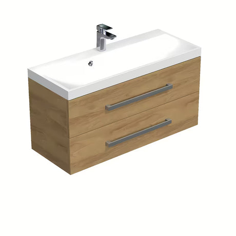 Wisząca szafka łazienkowa z umywalką SAT Cube Way w dekorze dębu hickory