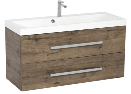 Wisząca szafka łazienkowa z umywalką SAT Cube Way w dekorze dąb wellington, 100x40x53 cm.