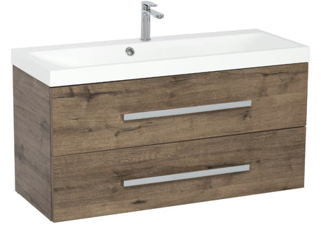 Wisząca szafka łazienkowa z umywalką SAT Cube Way w dekorze dąb wellington, 100x40x53 cm.