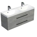 Wisząca szafka łazienkowa SAT Cube Way z podwójną umywalką w dekorze beton 120x53x40 cm