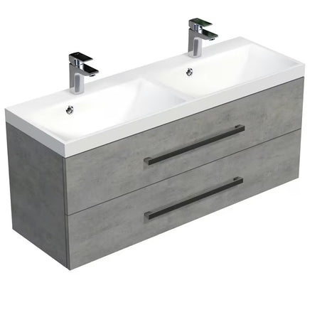 Wisząca szafka łazienkowa SAT Cube Way z podwójną umywalką w dekorze beton 120x53x40 cm