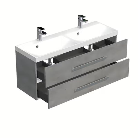 Wisząca szafka łazienkowa SAT Cube Way z podwójną umywalką w dekorze beton 120x53x40 cm