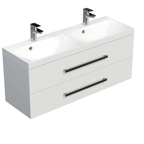 Wisząca szafka łazienkowa SAT Cube Way z podwójną umywalką 120x40 cm w kolorze białym