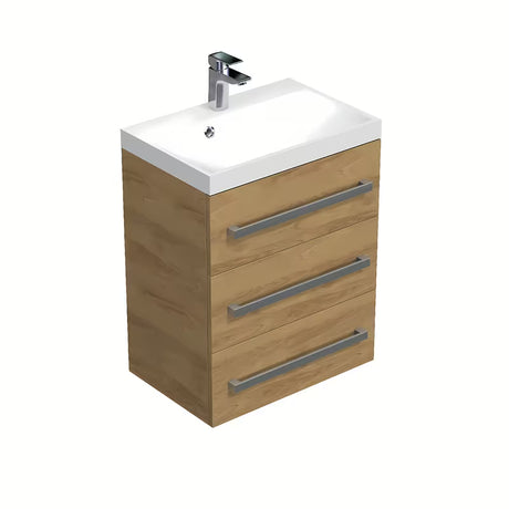 Wisząca szafka łazienkowa z umywalką SAT Cube Way 60x40x76,5 cm w dekorze dębu hickory
