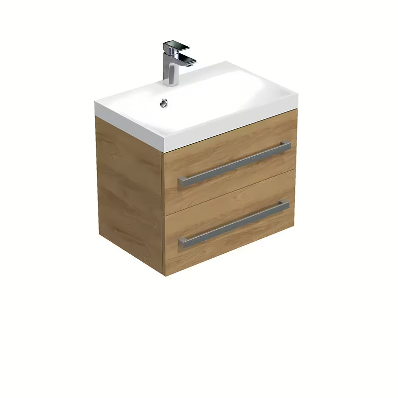 Wisząca szafka łazienkowa z umywalką SAT Cube Way w dekorze dębu hickory, 60x40 cm