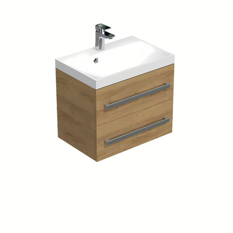 Wisząca szafka łazienkowa z umywalką SAT Cube Way w dekorze dębu hickory, 60x40 cm