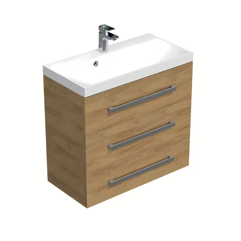 Wisząca szafka łazienkowa z umywalką SAT Cube Way w dekorze dębu hickory