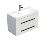 Wisząca szafka łazienkowa SAT Cube Way z umywalką z lanego marmuru w białym połysku 80x40 cm