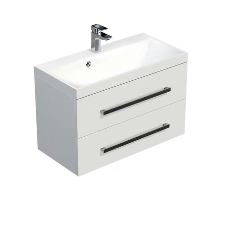 Wisząca szafka łazienkowa SAT Cube Way z umywalką z lanego marmuru w białym połysku 80x40 cm
