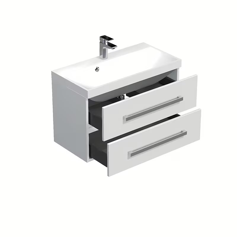 Wisząca szafka łazienkowa SAT Cube Way z umywalką z lanego marmuru w białym połysku 80x40 cm