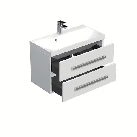 Wisząca szafka łazienkowa SAT Cube Way z umywalką z lanego marmuru w białym połysku 80x40 cm