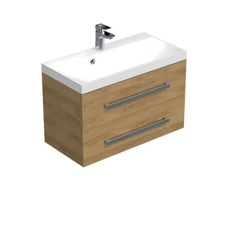 Wisząca szafka łazienkowa z umywalką SAT Cube Way w dekorze dębu hickory