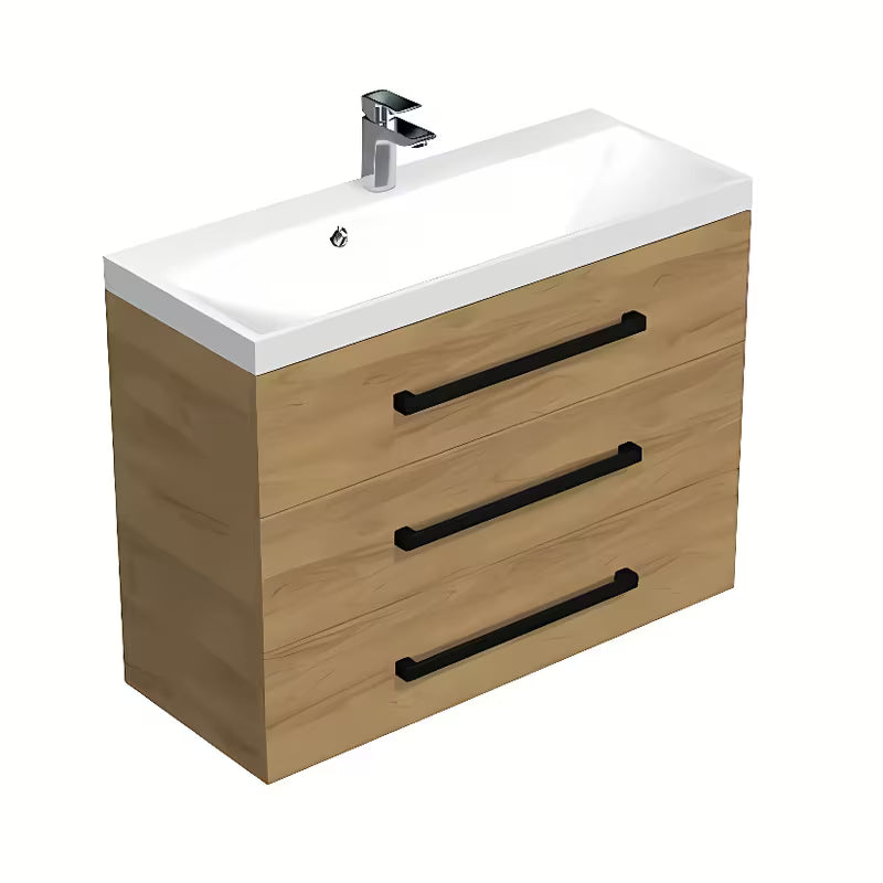Wisząca szafka łazienkowa z umywalką SAT Cube Way w dekorze dębu hickory