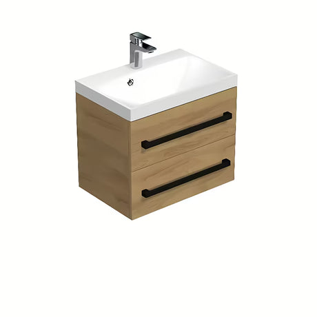 Wisząca szafka łazienkowa z umywalką SAT Cube Way w dekorze dębu hickory, 60x40 cm