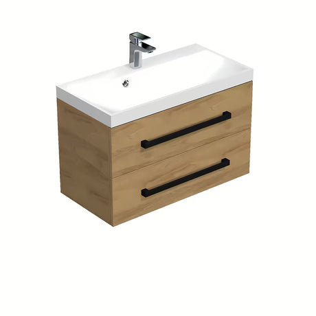 Wisząca szafka łazienkowa z umywalką SAT Cube Way 80x40 cm w dekorze dąb hickory