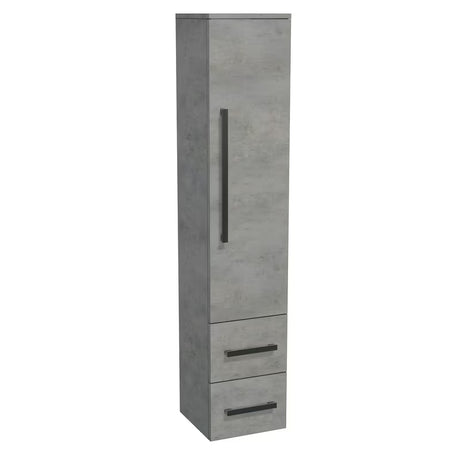 Wysoka wisząca szafka łazienkowa SAT Cube Way w dekorze betonu z chromowanymi uchwytami.