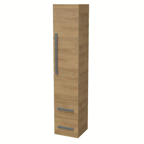 Wisząca wysoka szafka łazienkowa SAT Cube Way w dekorze dąb hickory z chromowanymi uchwytami