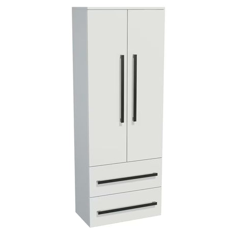 Wysoka wisząca szafka łazienkowa SAT Cube Way w białym połysku z chromowanymi uchwytami