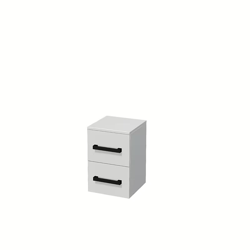 Niska wisząca szafka łazienkowa SAT Cube Way w białym połysku z czarnymi uchwytami