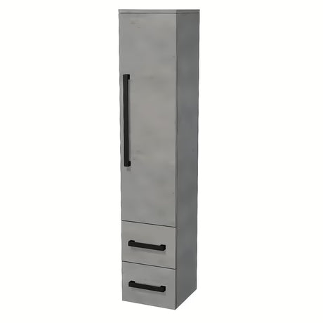 Wisząca wysoka szafka łazienkowa SAT Cube Way w dekorze betonu z czarnymi uchwytami