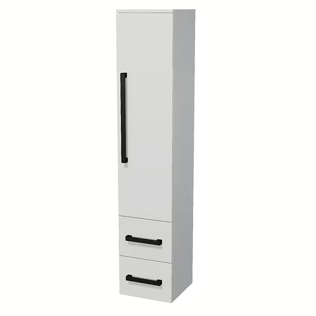 Wysoka wisząca szafka łazienkowa SAT Cube Way w białym połysku z czarnymi uchwytami