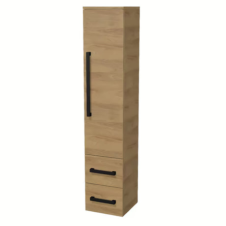 Wysoka szafka łazienkowa SAT Cube Way w dekorze dąb hickory z czarnymi uchwytami