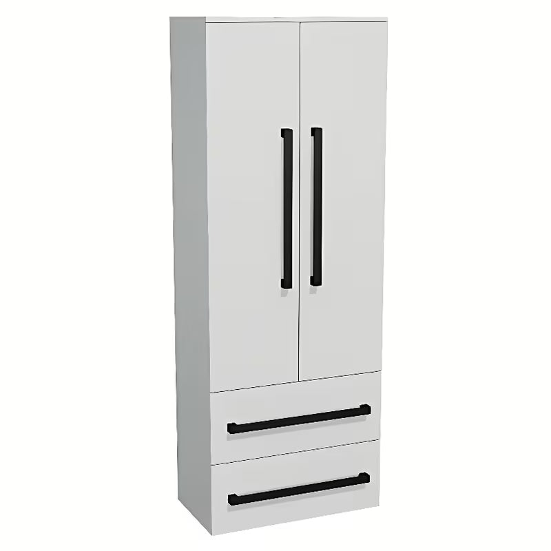 Wysoka wisząca szafka łazienkowa SAT Cube Way 60x33x163 cm w białym połysku z czarnymi uchwytami