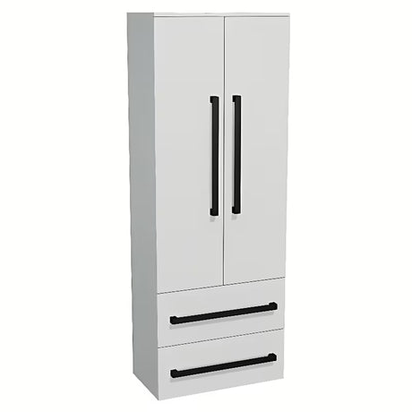 Wysoka wisząca szafka łazienkowa SAT Cube Way 60x33x163 cm w białym połysku z czarnymi uchwytami