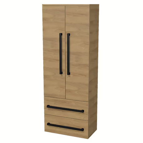 Wysoka szafka łazienkowa SAT Cube Way 60x163x33 cm w dekorze dąb hickory z czarnymi uchwytami