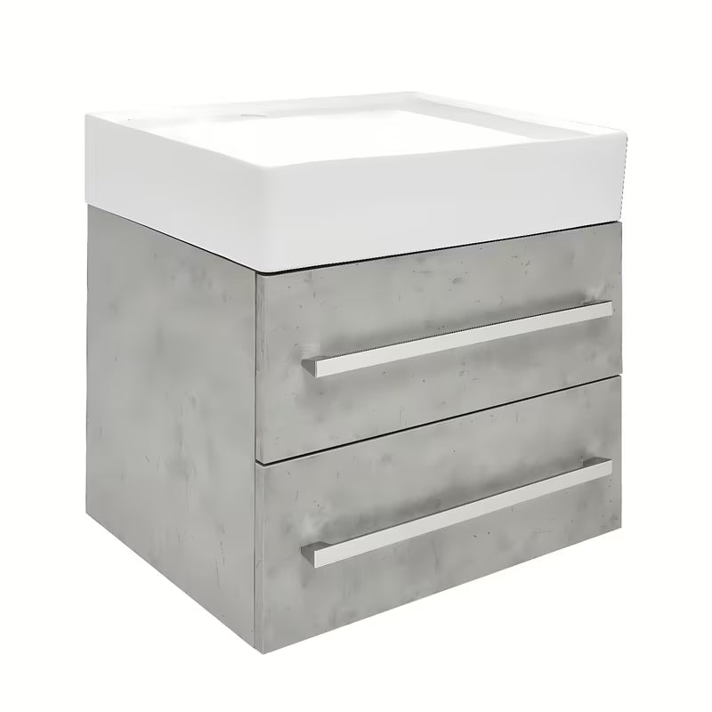 Wisząca szafka łazienkowa SAT Cube Way z umywalką ceramiczną w dekorze beton 60x46x53 cm