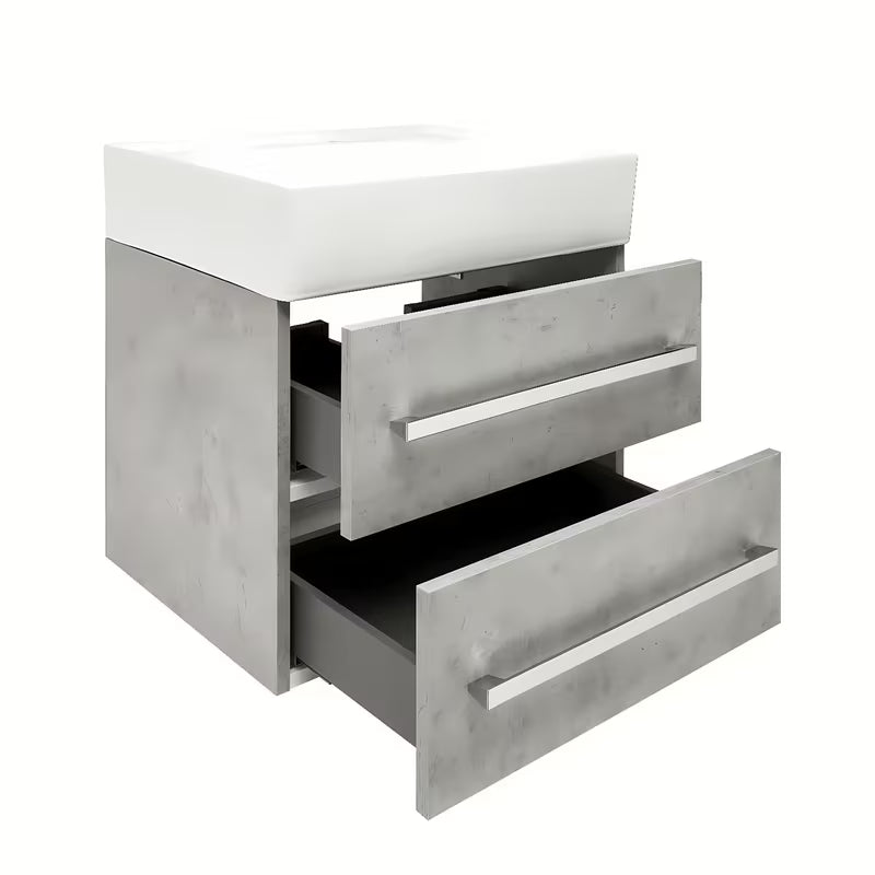Wisząca szafka łazienkowa z umywalką ceramiczną SAT Cube Way 60x46 cm w dekorze beton