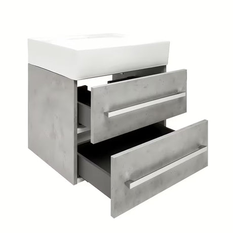Wisząca szafka łazienkowa z umywalką ceramiczną SAT Cube Way 60x46 cm w dekorze beton