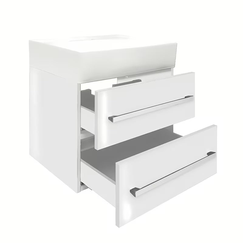Wisząca szafka łazienkowa SAT Cube Way z umywalką ceramiczną w białym połysku 60x46x53 cm.