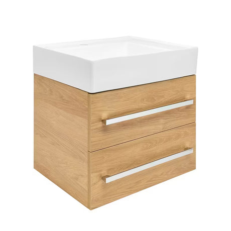 Wisząca szafka łazienkowa z umywalką ceramiczną SAT Cube Way w dekorze dąb hickory