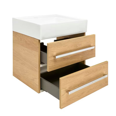 Wisząca szafka łazienkowa z umywalką ceramiczną SAT Cube Way w dekorze dąb hickory