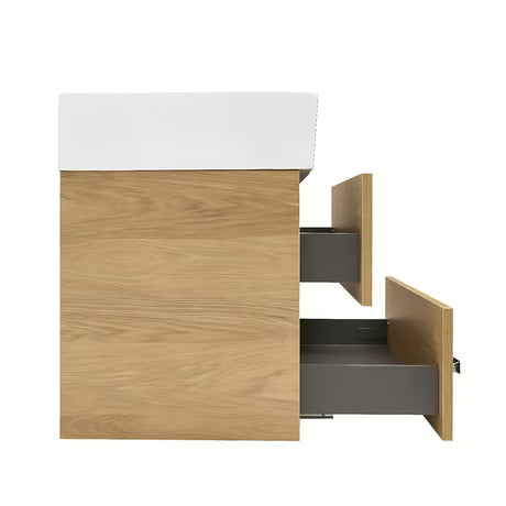 Wisząca szafka łazienkowa z umywalką ceramiczną SAT Cube Way w dekorze dąb hickory